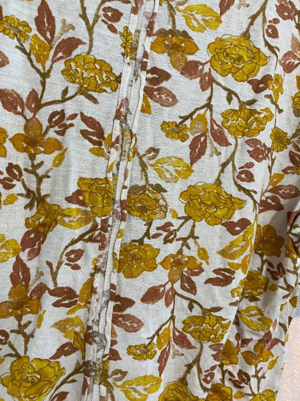 Pilcro Anthropologie Floral Print Linen Blend Blouse Top Small Mustard Brown - Picture 5 of 8